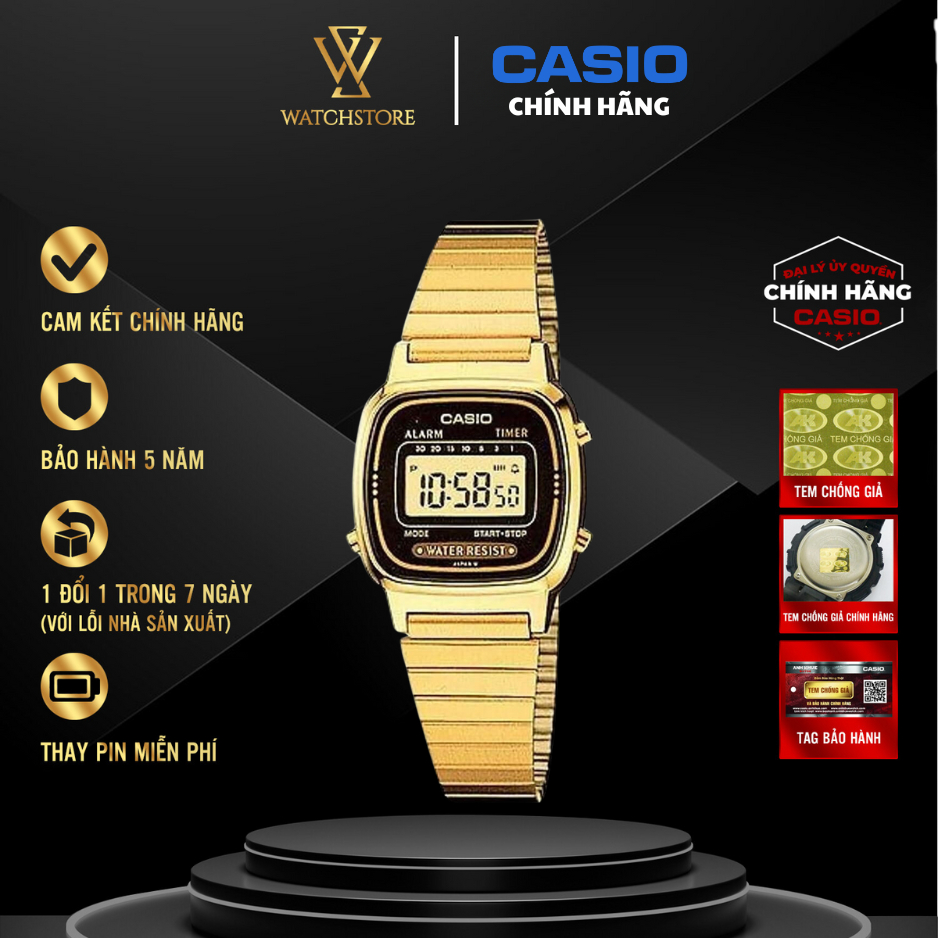 Đồng Hồ Điện Tử Nữ Casio Vintage LA670WGA-1DF Mặt Kính Nhựa 24.6mm Chống Nước Kim Loại Không Gỉ  Chí