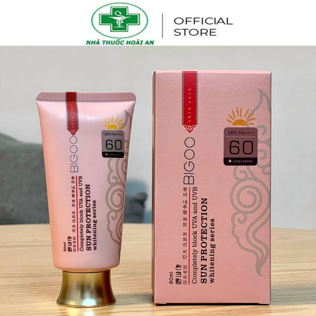 Kem chống nắng BIGOO dạng kem nền Sun Protection SPF60 80ml, kem nền chống nắng bảo vệ da 24h Hàn Quốc