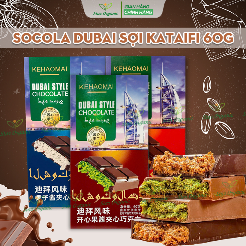 Socola Dubai Nhân Sợi Kataifi Giòn Tan, Socola Dubai Hot Trend Hộp 60gr
