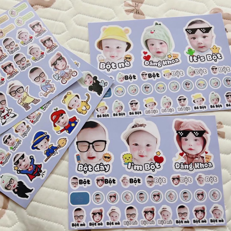 (Thiết kế riêng) Bộ 30-50 Sticker Ghép Ảnh Bé Ngộ Nghĩnh