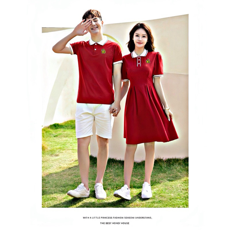 🎄 Đồ thun đôi đỏ sticker “khủng long xinh” dáng xinh xắn mặc tết noel - Đồ đôi Forever Couple Store