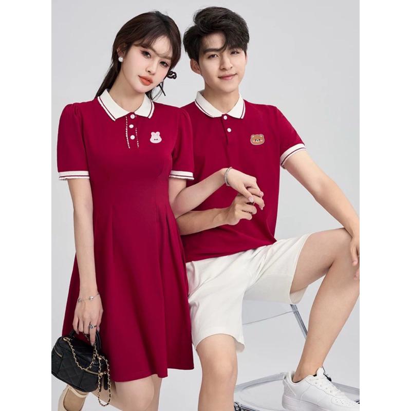 🎄 Đồ thun đôi đỏ sticker “gấu và thỏ” dáng xinh xắn mặc tết noel - Đồ đôi Forever Couple Store