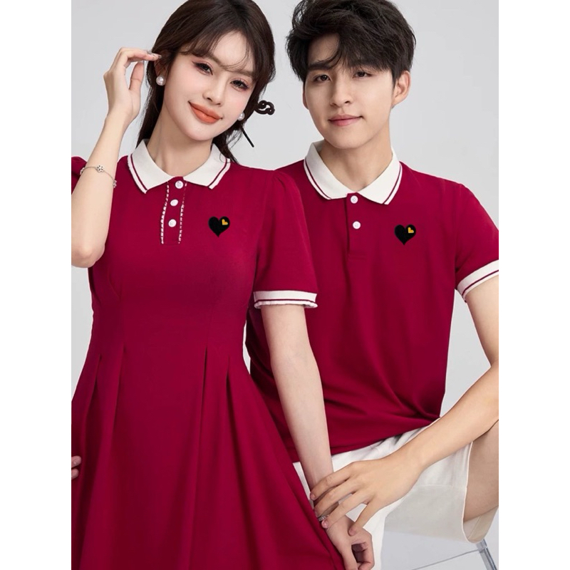 🎄 Đồ thun đôi đỏ sticker “tim đen” dáng xinh xắn mặc tết noel - Đồ đôi Forever Couple Store