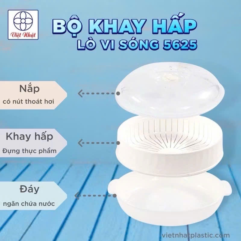 Bộ khay hấp lò vi sóng nhựa VIỆT NHẬT - Hấp thực phẩm, hâm nóng thức ăn 5625