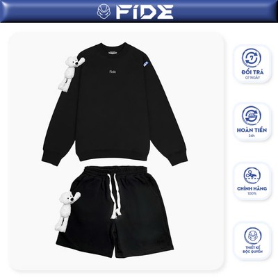 Set bộ quần áo FIDE TEDDY cotton unisex local brand nam nữ oversize Đính gấu CBG01(TẶNG GẤU)