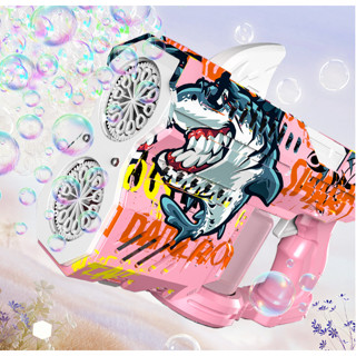 [ TRENDY NEWS] Súng thổi bong bóng xà phòng tự động pin sạc nòng kép 24 lỗ in hình cá mập quà tặng tuyệt vời cho bé