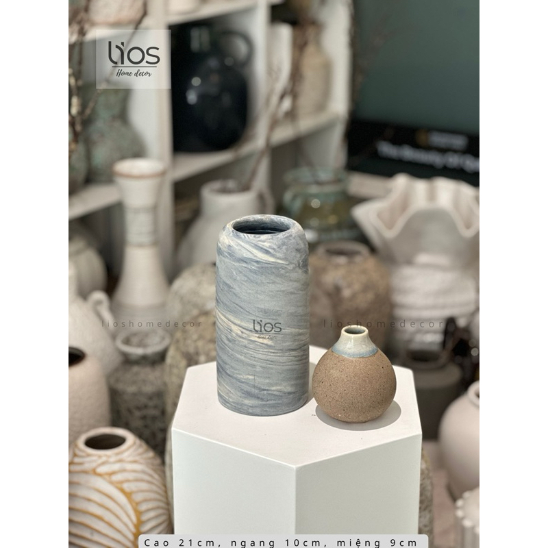 Bình gốm trụ tròn vân đá | Lios Home Decor