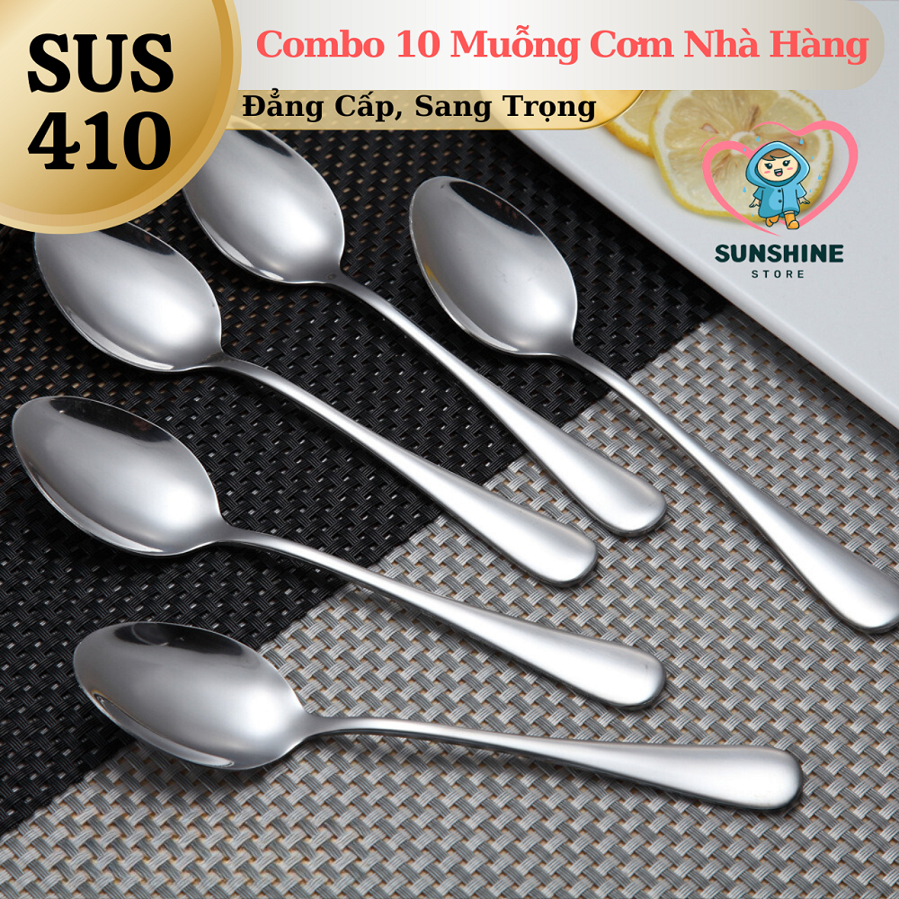 Combo 10 Muỗng Ăn Cơm Giọt Nước Cán Dài Inox 410 - Muỗng Thìa Nhà Hàng K