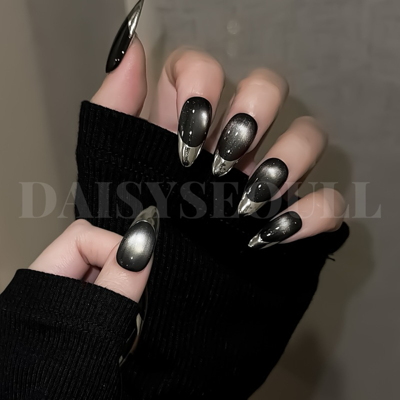 Nail box mắt mèo xoay tròn màu đen - móng tay giả mắt mèo tròn đen - nail box đẹp