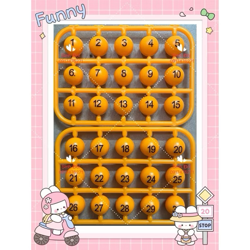 BỘ 30 SỐ - Bộ bi nhựa có in số 30 số 1-30 - bi nhựa đặt ruốt 14mm - phụ kiện chơi lô tô