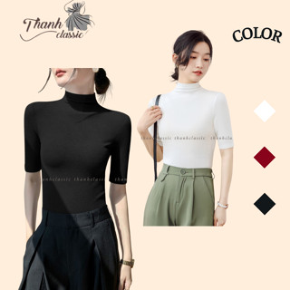 Áo thun cổ lọ cọc tay, áo thun tay lỡ cổ cao 3cm dáng hàn quốc nhẹ nhàng, chất thun cao cấp - Thanhclassic.shop