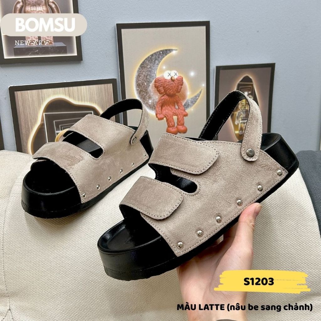 Dép sandal nữ đế cao quai da mềm đính khuy chắc chắn - Dép quai hậu nữ đế cao hot trend