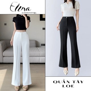 Quần ống loe nữ cạp cao 2 cúc vải co giãn dáng dài, quần tây loe lưng cao siêu tôn dáng