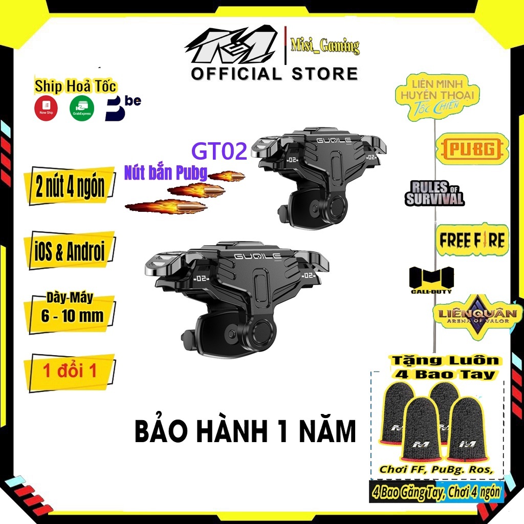 Nút bắn macro chơi game PUBG, FF, ROS,..Bản GT02 ấn chơi game siêu nhạy tặng 4 bao tay cầm chơi game điện thoại gaming