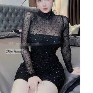 Váy trễ vai len Quảng Châu dài tay ôm body sexy