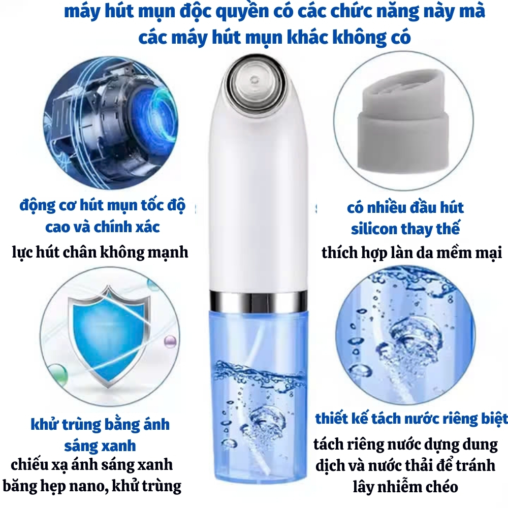 Máy hút mụn cao cấp kèm 6 đầu hút, máy hút mụn cầm tay hút sạch mụn đầu đen, mụn cám, bã nhờn sử dụng pin sạc tiện lợi | BigBuy360 - bigbuy360.vn