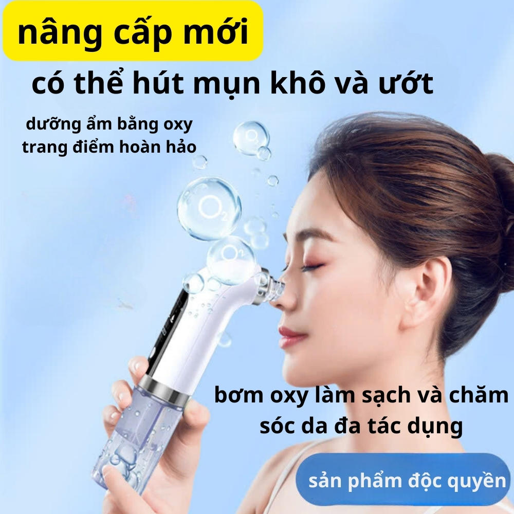 Máy hút mụn cao cấp kèm 6 đầu hút, máy hút mụn cầm tay hút sạch mụn đầu đen, mụn cám, bã nhờn sử dụng pin sạc tiện lợi