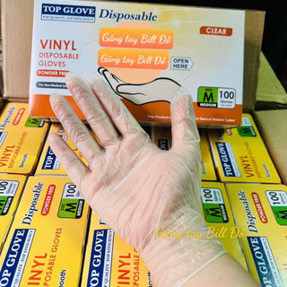  Găng Tay Vinyl Trong Suốt Không Bột TOPGLOVE Găng nhựa PVC dùng Thực phẩm,Spa,Phòng sạch,Điện tử 