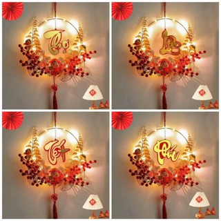 (Có gắn Led) Vòng Hoa - Ông Thần Tài Lắc Đầu Trang Trí Tết Size to 38cm (Tặng móc treo + Pin)
