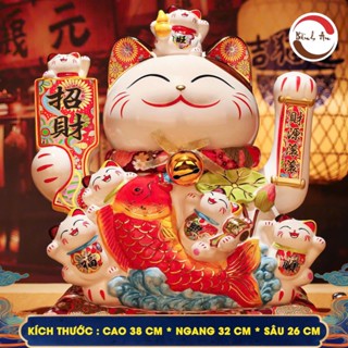 Mèo Thần Tài Size Đại Cao 38-40 cm Gốm Sứ Cao Cấp Phát Tài Phát Lộc - Phong Thuỷ Bình An