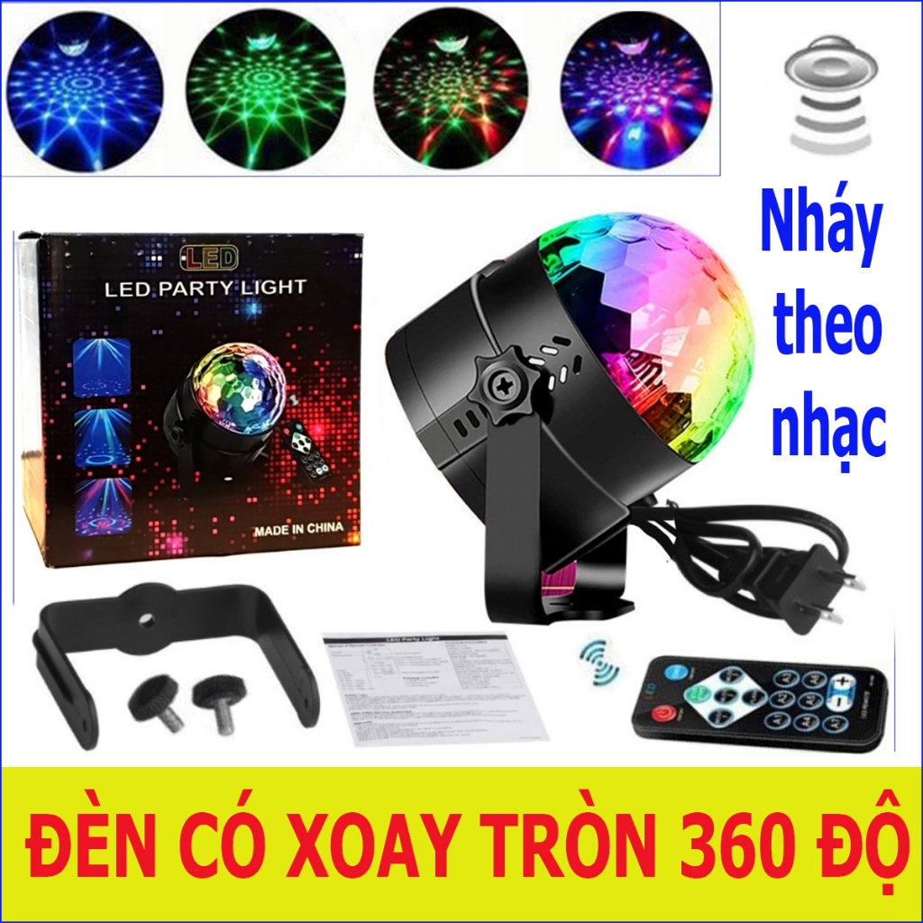 Đèn Led quả cầu xoay cảm biến âm thanh Trang Trí 7 Màu Cảm Ứng Theo Nhạc 7 màu có remote điều khiển - đèn sân khấu