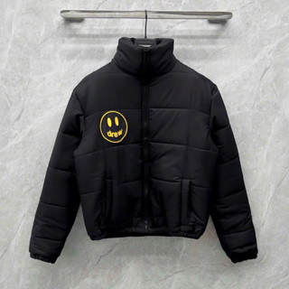 Áo khoác bomber nam nữ Drew trần bông dệt kẻ ngang ngực in hình mặt cười chữ vàng - Áo Phao Mùa Đông