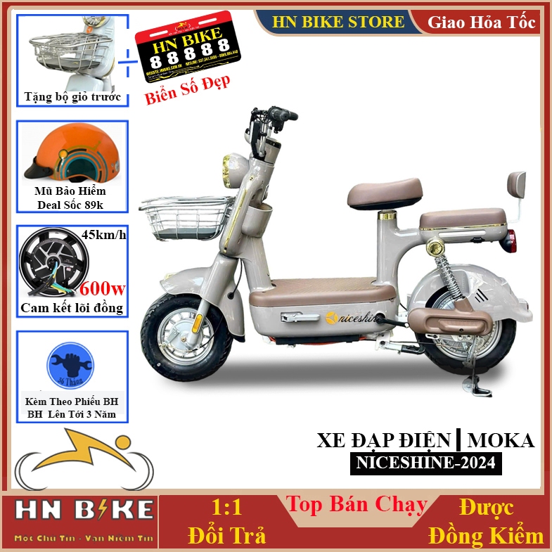 Xe Đạp Điện Cao Cấp MoKa NiceShine - 2025, Mẫu Xe Đạp Điện Cho Học Sinh Và Mọi Lứa Tuổi, Lắp Pin Lithium + Sạc