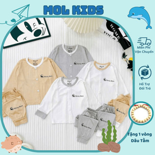 Bộ Dài Tay Thun Lạnh Minky Mom Cho Bé Gái, Bé Trai  Vải cài cúc giữa , Bộ Quần Áo Trẻ Em Thu Đông từ 4kg - 14kg