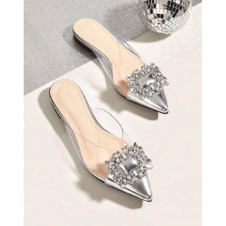  Giày sục quai nika trong phối màu -khoá đính đá sang trọng  đế bệt mũi nhọn thời trang nữ có bigsize 40-45 