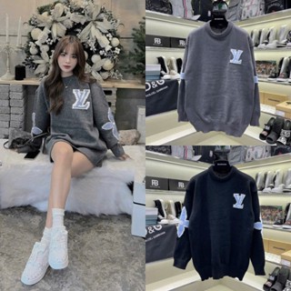 Áo sweater len nam nữ Luôn Vui Tươi dệt hoạ tiết logo hoa chữ xanh hai mặt dày dặn cao cấp boy phố AN100P