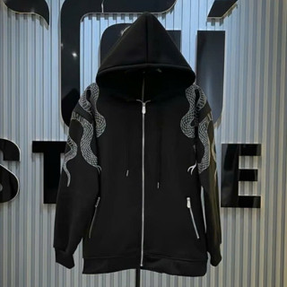 Áo Khoác Philipp Plein Phối In Hình Rắn Hai Vai. Áo Hoodie Zip Philipp Plein Phối Hình Rắn Sau Lưng.