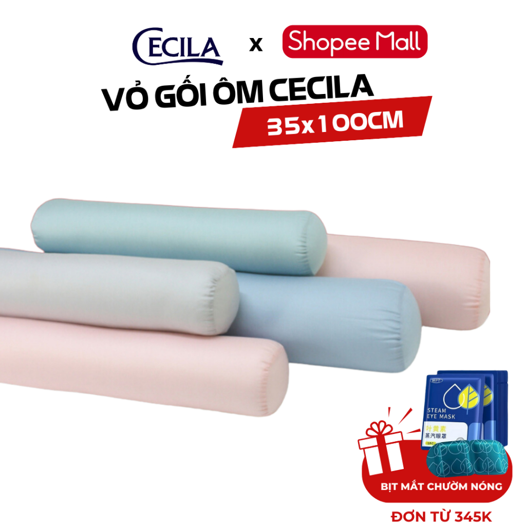 Vỏ gối ôm khóa kéo Cecila Gối Nệm Y Tế chất liệu cotton tici màu trơn Hàn Quốc 90x25cm