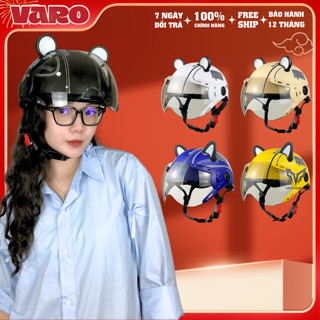  Mũ Bảo Hiểm Nửa Đầu Có Kính Varo Tem SPO Kính Càng Dành Cho Người Đi Xe Máy Tặng Tai Mèo 