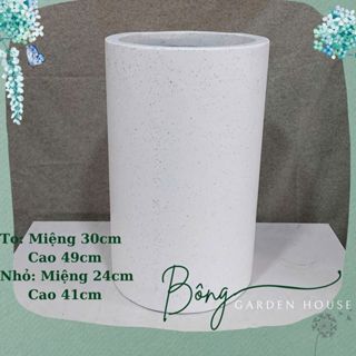 Chậu trồng cây, Chậu xi măng đá mài hình trụ tròn cao, có chống thấm Bông Garden House hàng xuất khẩu