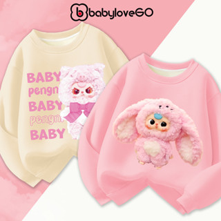 Áo nỉ cho bé gái BabyloveGO áo sweater dài tay cho bé chất nỉ hai da in hình Labubu, Baby Three dễ thương