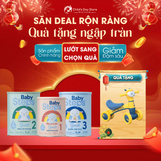  Sữa Dê Baby Steps đủ số 1,2,3   TẶNG QUÀ  lon 900g. Cải thiện hệ miễn dịch không lo táo bón hấp thu khỏe - Childsday. 