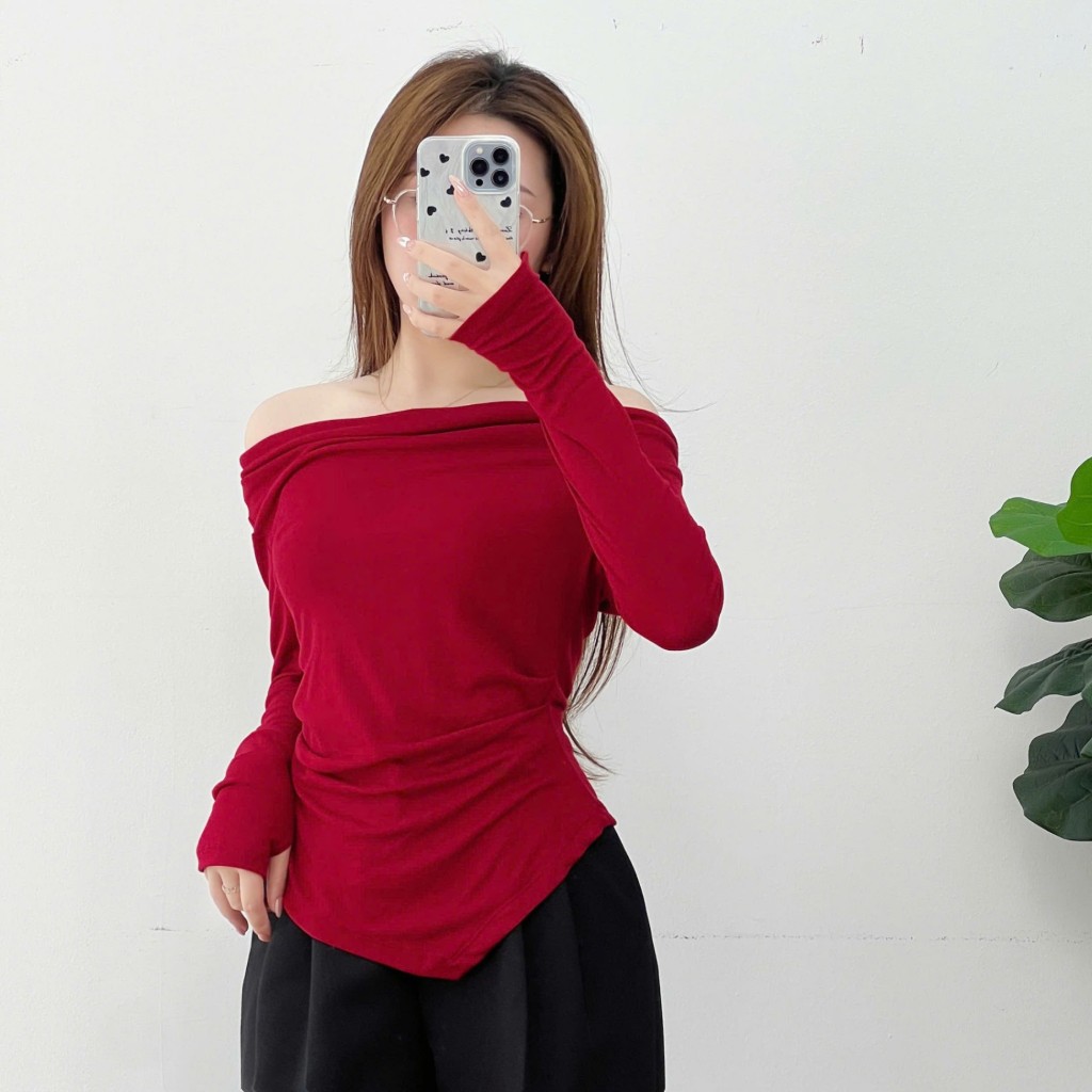 Áo Thun 𝐂𝐂𝐇𝐀𝐓 Kiểu Lệch Vai Gấu Vát Dáng Ôm Chất Vải Mềm Mịn Co Giãn 4 Chiều 23TDC2005OT | BigBuy360 - bigbuy360.vn