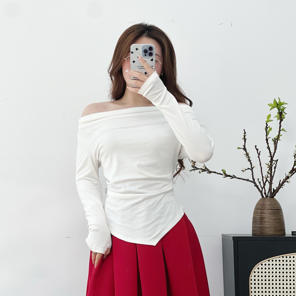 Áo Thun 𝐂𝐂𝐇𝐀𝐓 Kiểu Lệch Vai Gấu Vát Dáng Ôm Chất Vải Mềm Mịn Co Giãn 4 Chiều 23TDC2005OT | BigBuy360 - bigbuy360.vn