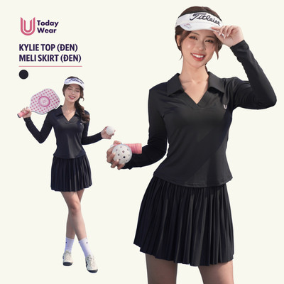 Set bộ đồ chơi tennis pickleball áo Kylie Top đen mix chân váy Meli Skirt đen Today U Wear