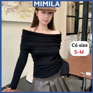   CÓ SIZE  Áo Thun Trễ Vai Dài Tay Thu Đông Nữ MIMILA Ôm Body Dễ Phối Chất Thun Gân QC - MA291 