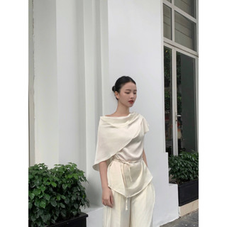 Áo thun nữ Camilee áo lụa nữ cao cấp cổ đổ vạt chéo cách điệu buộc dây phong cách tiểu thư xinh xắn