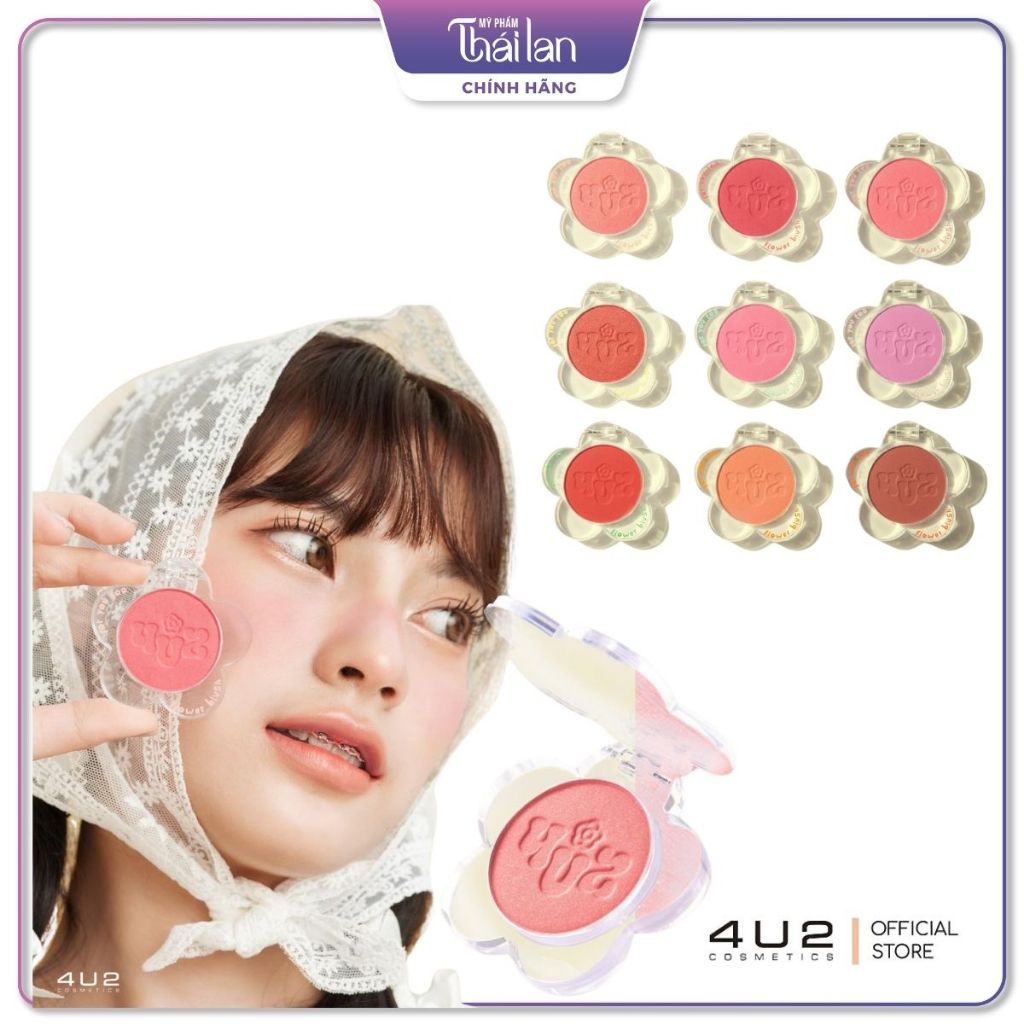 Phấn Má Hồng 4U2 Flower Blush, Má Hoa Mịn Màng, Màu Matte - Shimmer Trendy Đủ 9 Màu