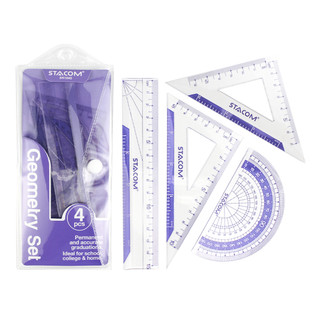 Bộ thước kẻ 04 món, nhiều màu, tiện dụng cho học sinh mang theo đến trường | Stacom SR102S, SR104S