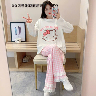 Sét bộ dài mùa đông, Đồ bộ mặc nhà mặc ngủ Quần dài caro dáng suông phối ren siêu xinh LAMFASHION, Áo dài tay thun xượt