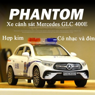 Đồ chơi xe ô tô cảnh sát Mercedes GLC 400E bằng hợp kim có nhạc và đèn mở được cửa