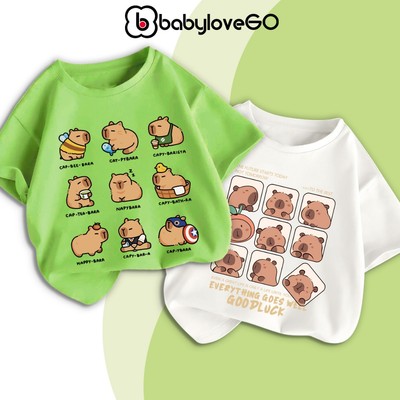Áo thun cho bé BabyloveGO áo phông in hình Capybara cho bé trai bé gái chất thun cotton mềm mịn thoáng mát