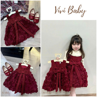 Vivi Baby Váy Dạ Tweed Nơ Ren Hoa Form Dáng Đẹp xinh cho bé gái 8-20kg