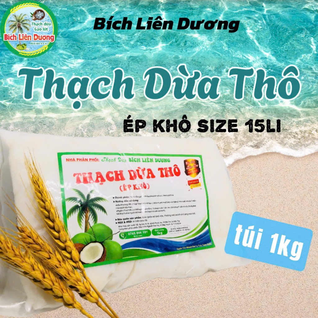1KG THẠCH DỪA THÔ ÉP KHÔ SIZE 15 LI TẶNG KÈM HƯƠNG_LOẠI TÚI 1KG