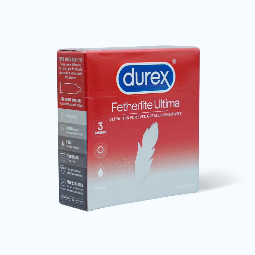 Bao Cao Su Durex Fetherlite Ultima (Hộp 3C) – Dòng Bcs Siêu Mỏng & Nhiều Gel Bôi Trơn. Chính Hãng 100%