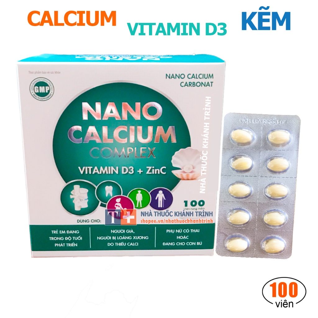 (100 viên) NANO CALCIUM COMPLEX VITAMIN D3 + ZINC - bổ sung calci, vitamin D3, Kẽm
